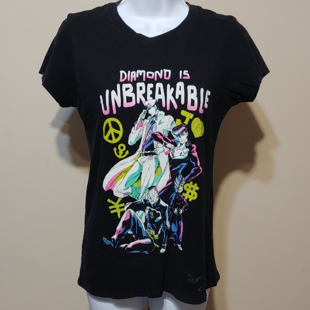 JoJo Bizarre Adventure Black Graphic Tee with Colorful Design